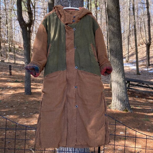 Unique-100% Linen Cotton Quilted Coat, One Size (loose fit), Photo Colors - Picture 5 of 13